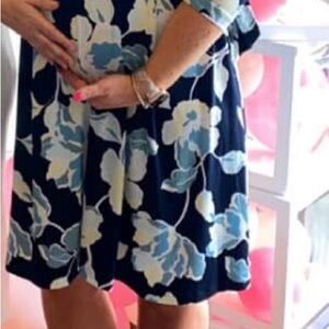 A Pea in the Pod Navy and Light Blue Floral Dress
